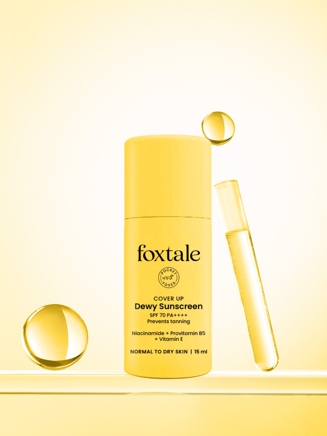 

FoxTale Cover Up Niacinamide Dewy Sunscreen SPF 70+ PA++++ -15Ml, Yellow