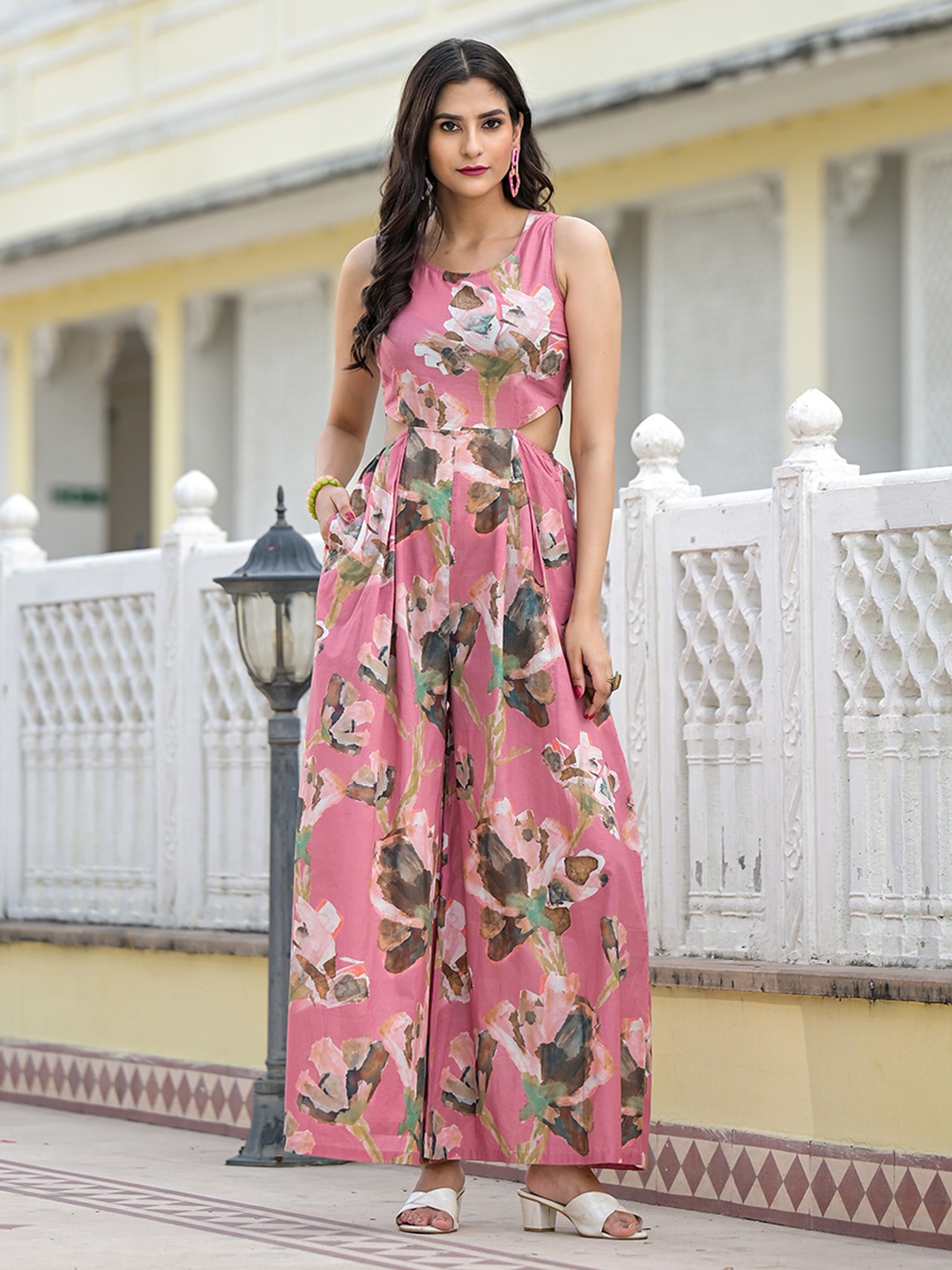 

AKS Printed Basic Jumpsuit, Pink