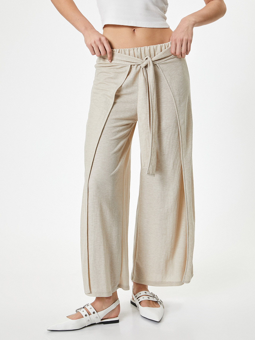 

Koton Women Mid-Rise Flat-Front Trousers, Beige