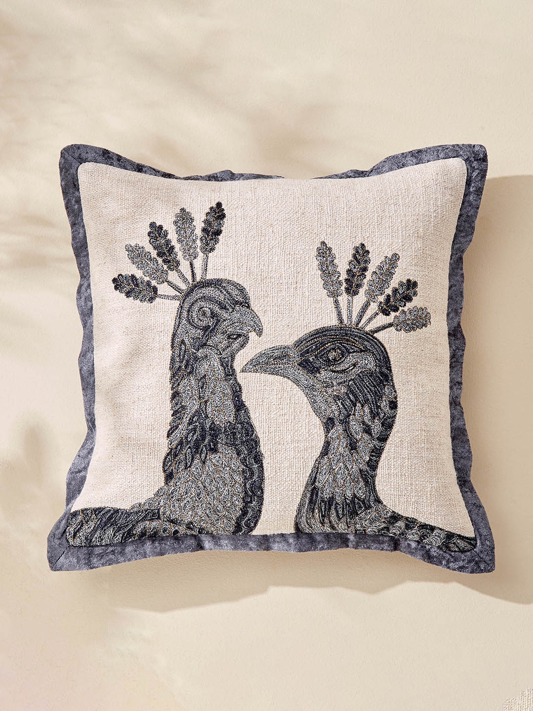 

Home Centre Plushify Beige & Grey Peacock Embroidered Square Cushion Covers