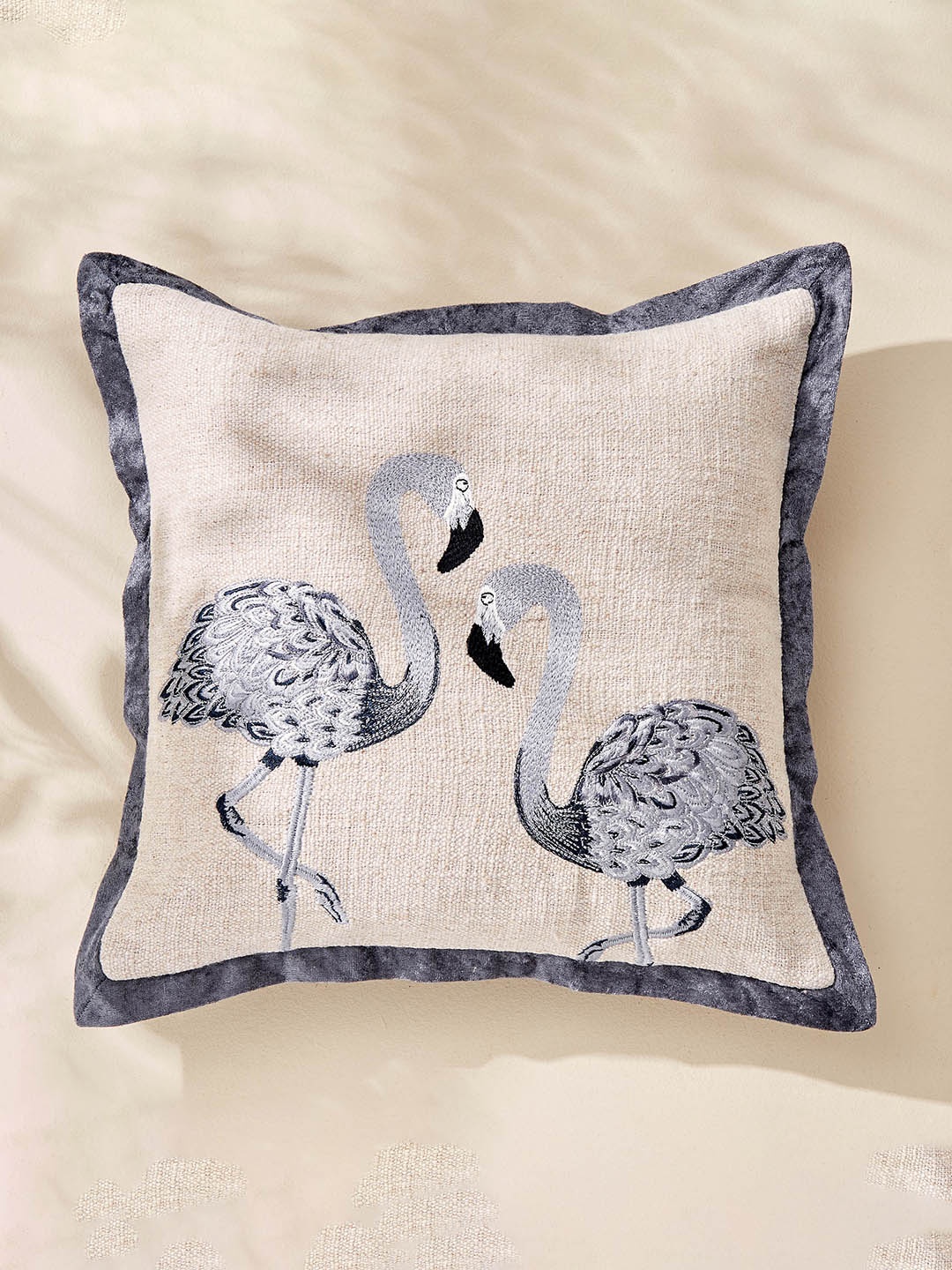 

Home Centre Plushify Beige & Grey Flamingo Embroidered Square Cushion Covers