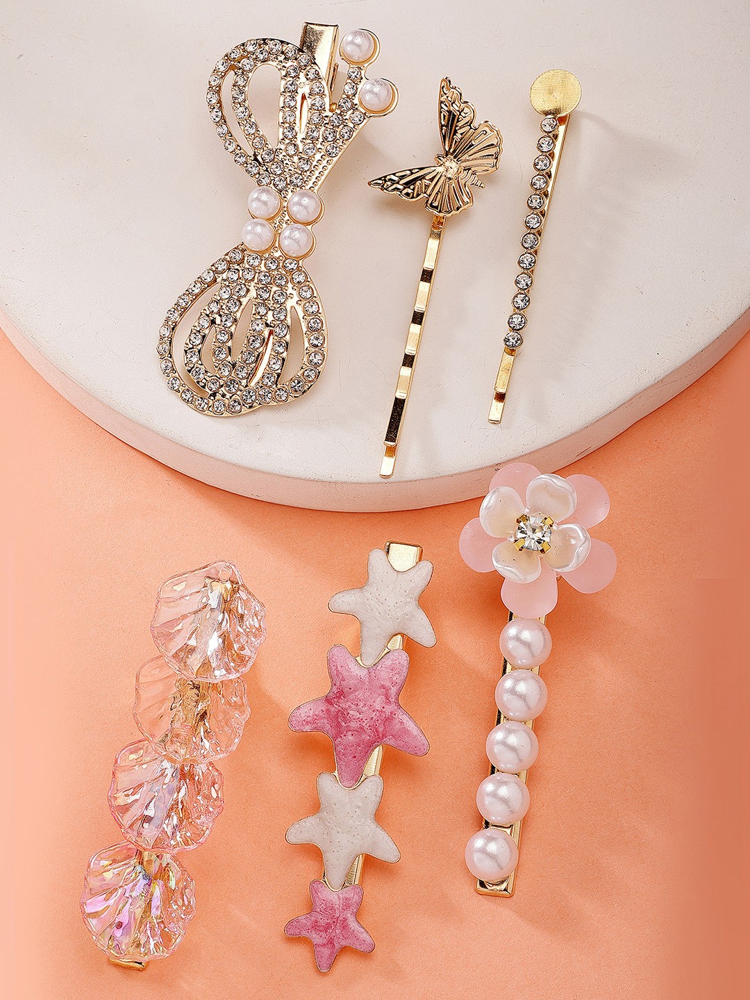 

Bohey by KARATCART Women Set of 6 Embellished Alligator Hair Clip, Pink