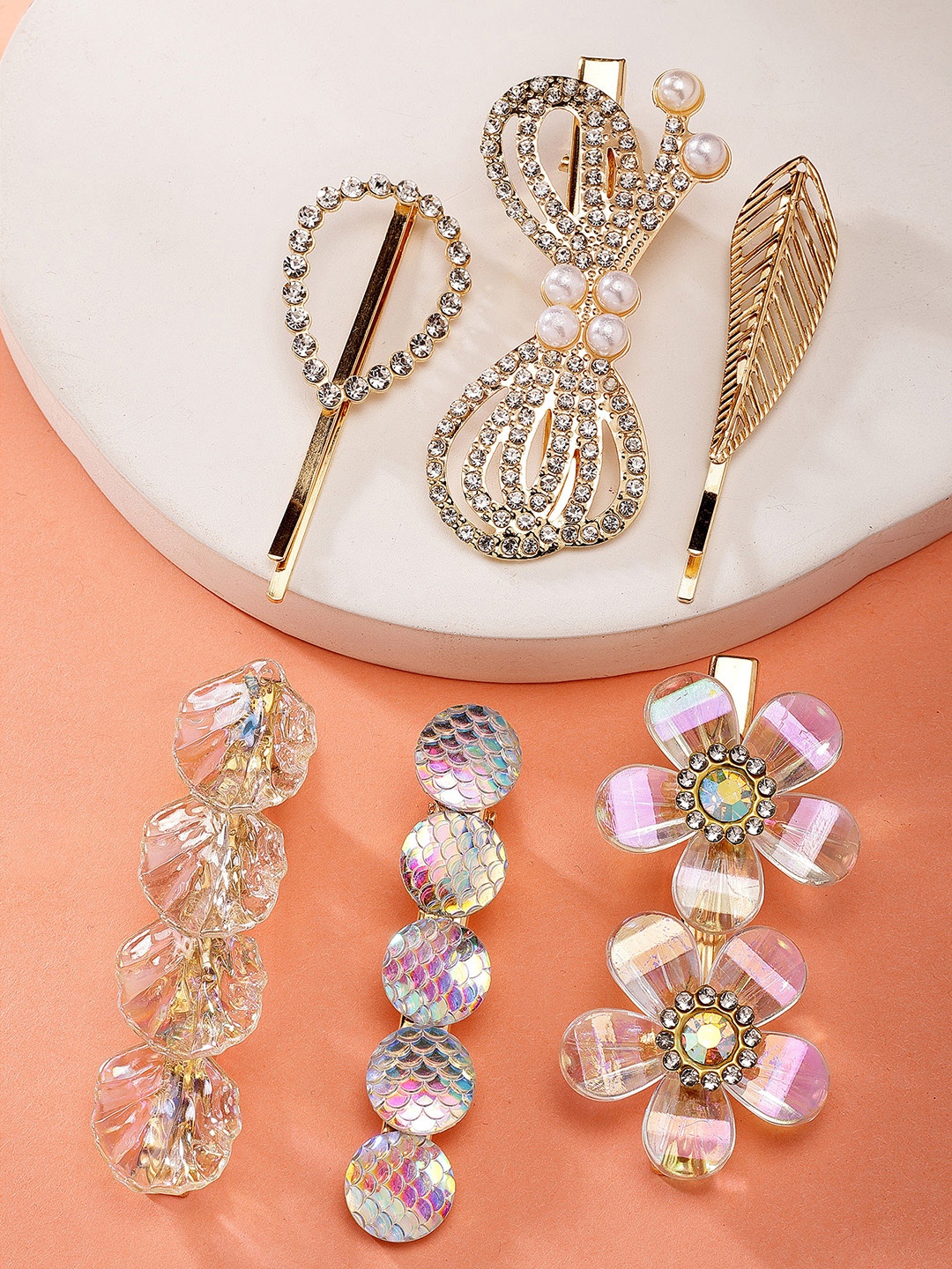 

Bohey by KARATCART Women Set of 6 Embellished Alligator Hair Clip, Gold