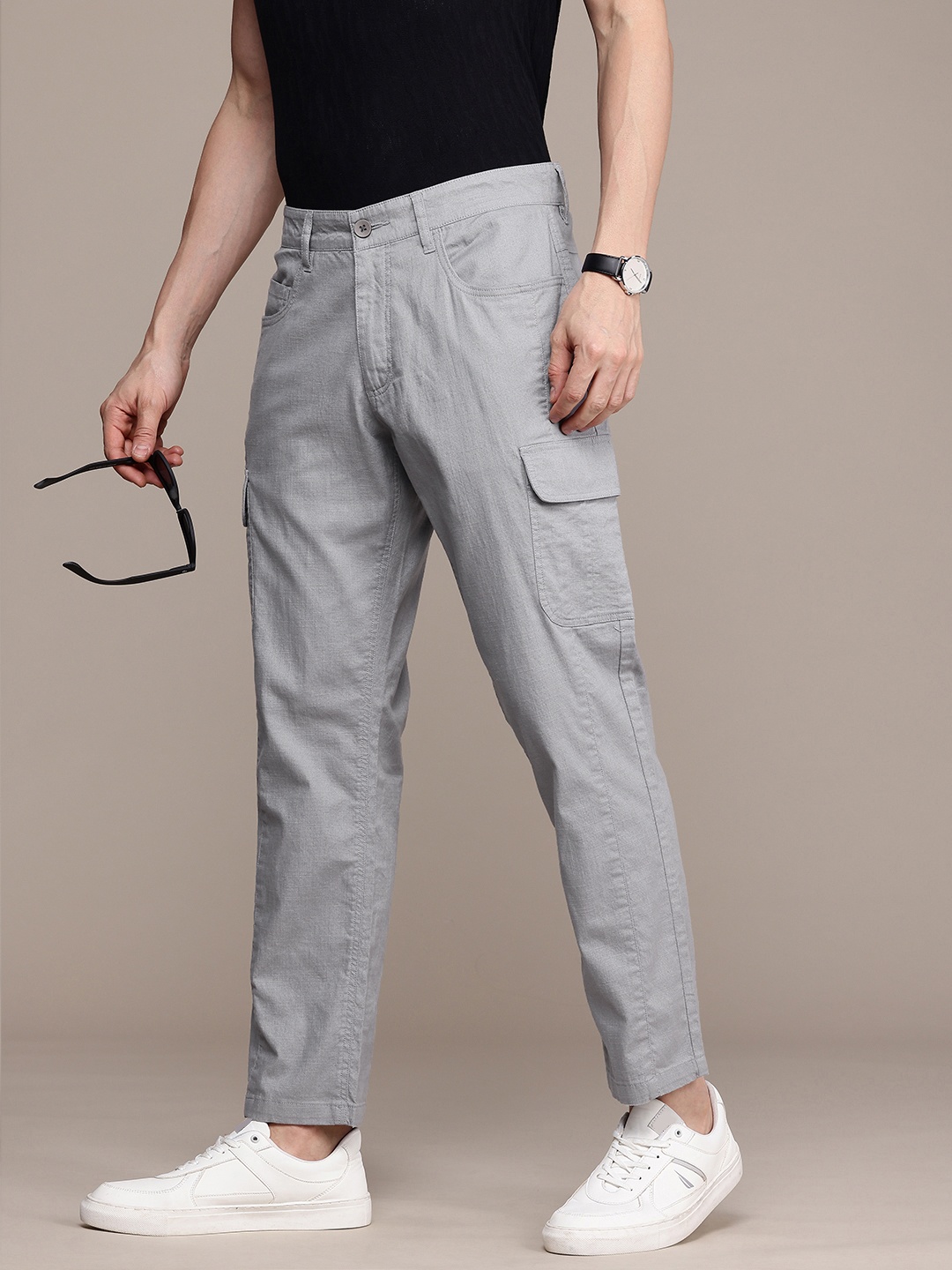 

French Connection Men Regular Fit Smart Cargos, Grey