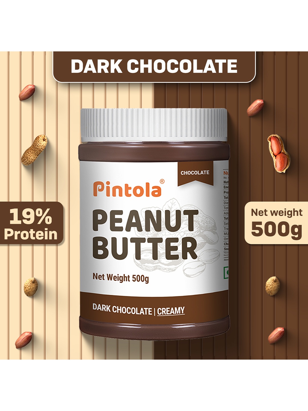 

Pintola Dark Chocolate Flavour Creamy Peanut Butter- 500g, Brown