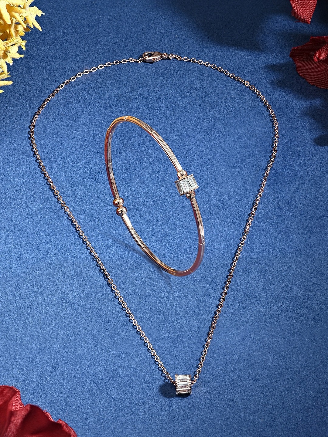 

AMI Women Rose Gold-Plated Cubic Zirconia Studded Jewellery Set