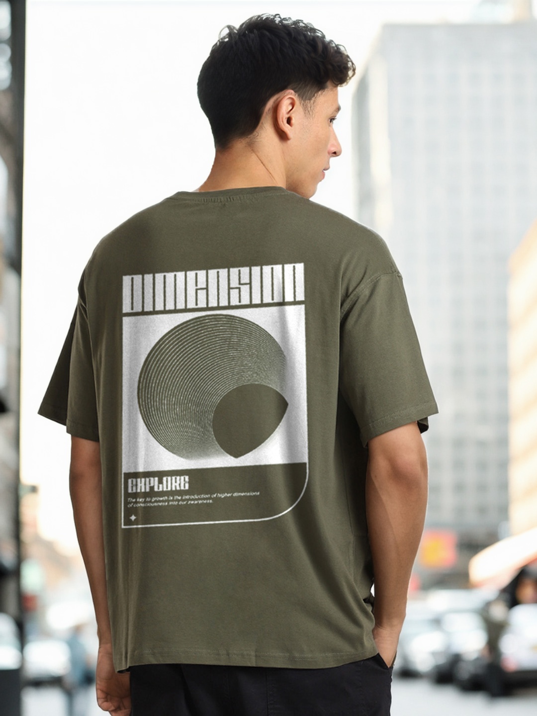 

NOBERO Men Oversized Graphic Printed Cotton T-shirt, Olive