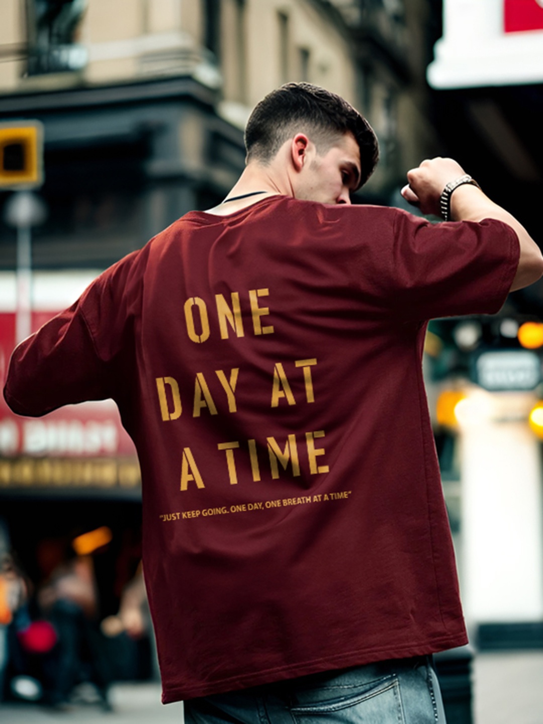 

NOBERO Men Oversized Typography Printed Cotton T-shirt, Maroon