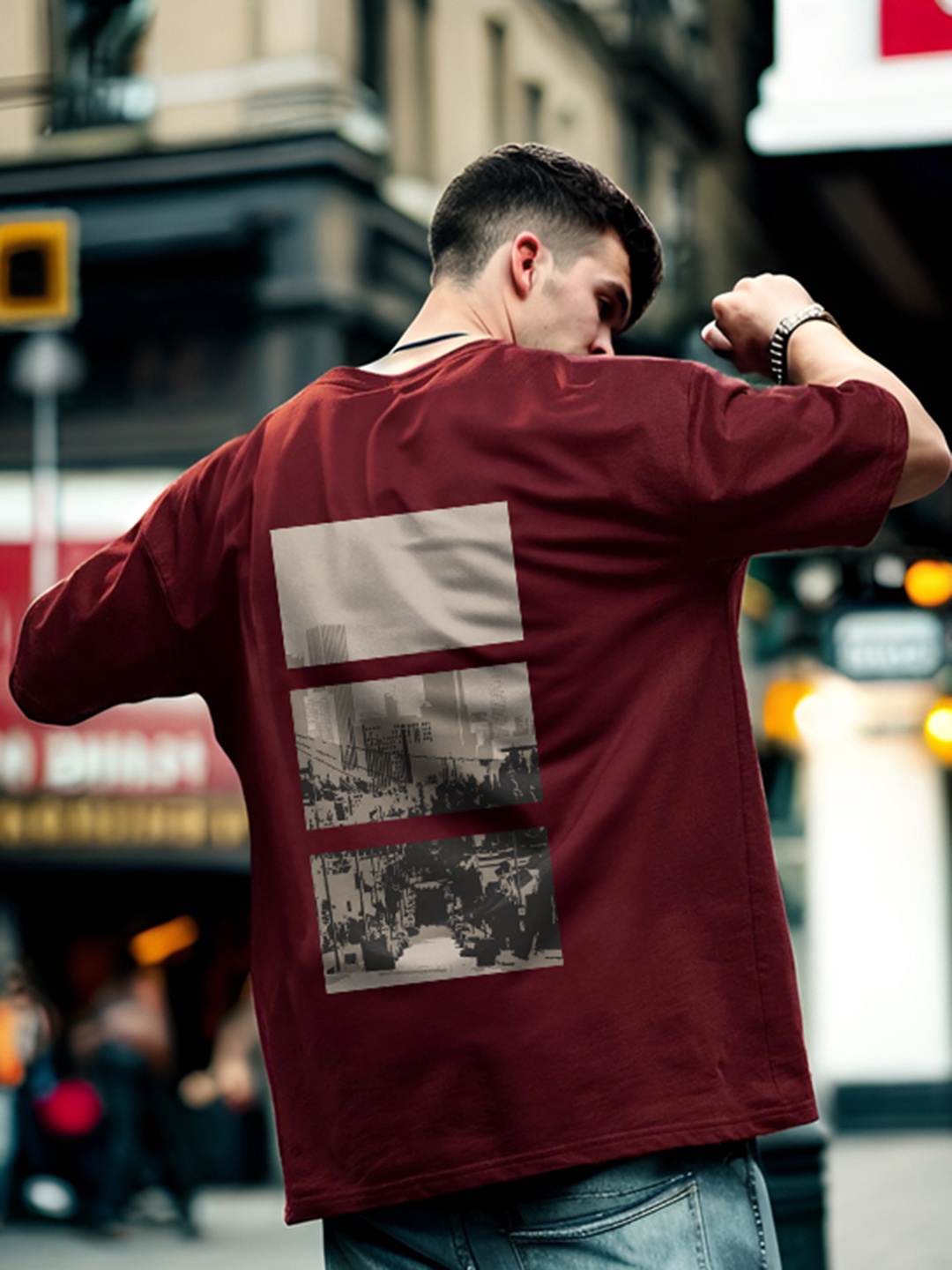 NOBERO Men Oversized Graphic Printed Cotton T-shirt, Maroon