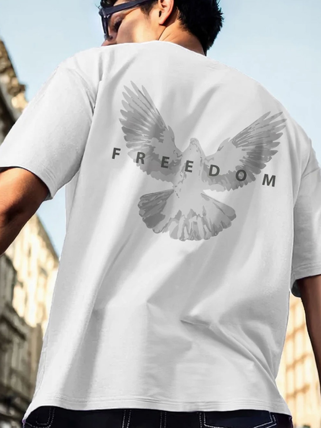 NOBERO Men Oversized Graphic Printed Cotton T-shirt, White