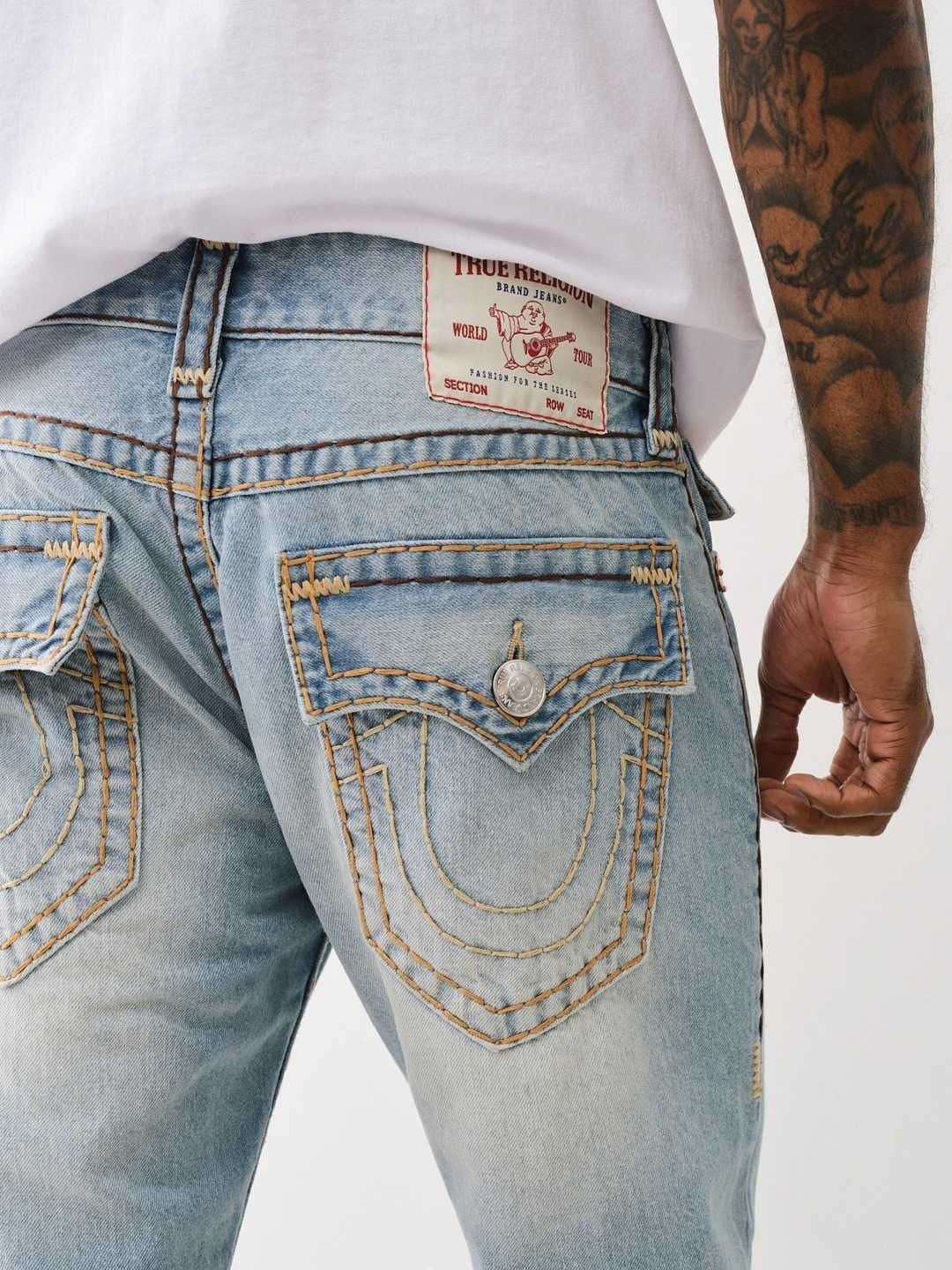 

True Religion Super T Joey Flare Fit Mid-Rise Washed Jeans, Blue