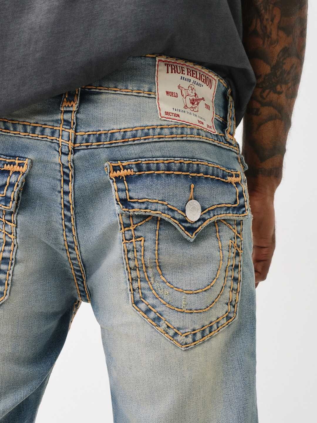 

True Religion Super T Ricky Straight Fit Mid-Rise Washed Jeans, Blue