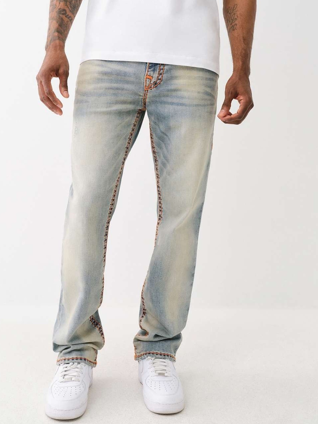 

True Religion Super T Ricky Straight Fit Mid-Rise Washed Jeans, Blue