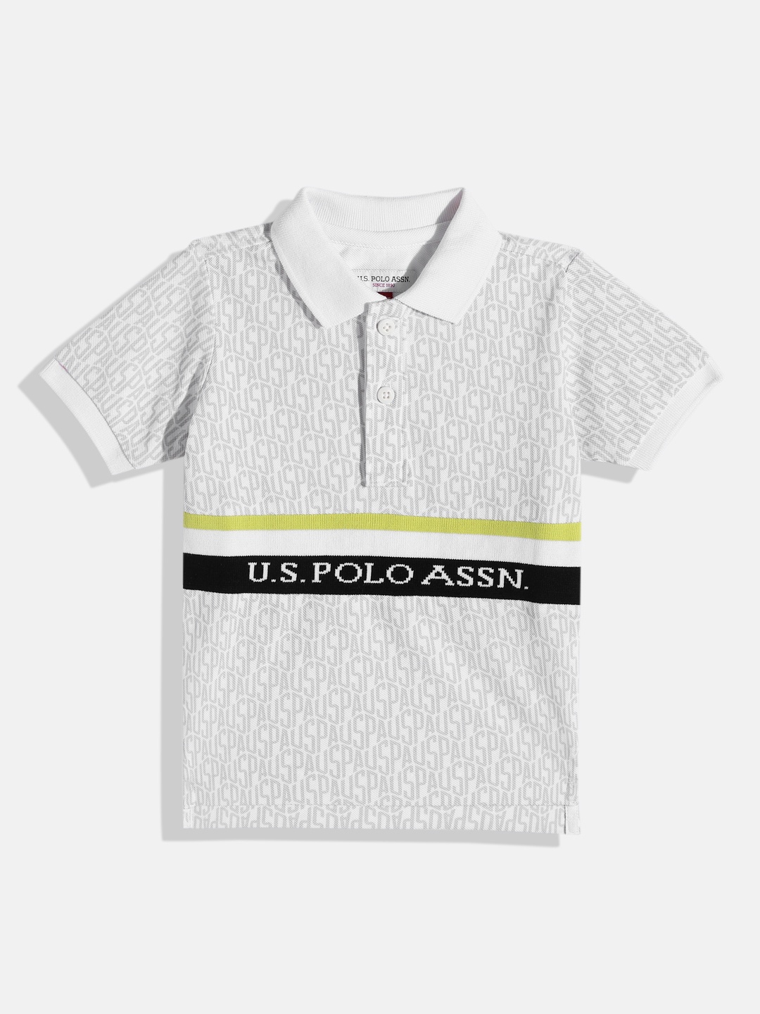 

U.S. Polo Assn. Kids Boys Brand Logo Printed Polo Pure Cotton T-shirt, White
