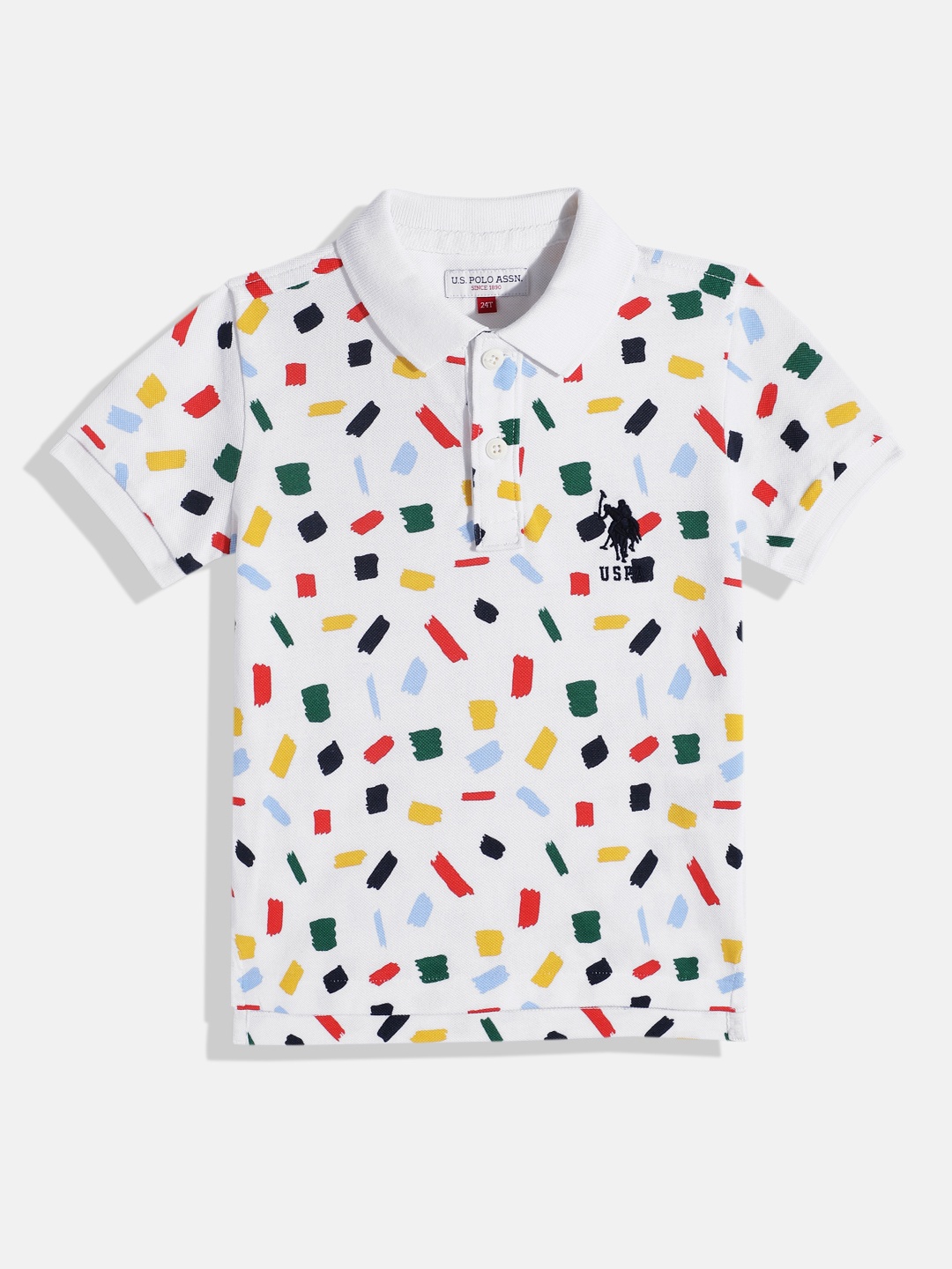 

U.S. Polo Assn. Kids Boys Printed Polo Collar Pure Cotton T-shirt, White