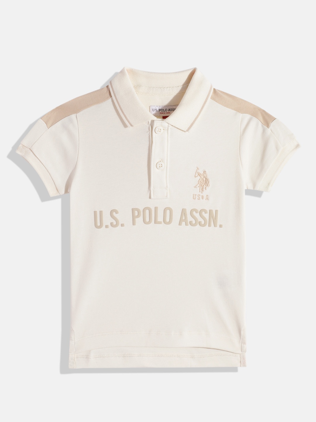 

U.S. Polo Assn. Kids Boys Brand Logo Printed Polo Collar Pure Cotton T-shirt, Cream