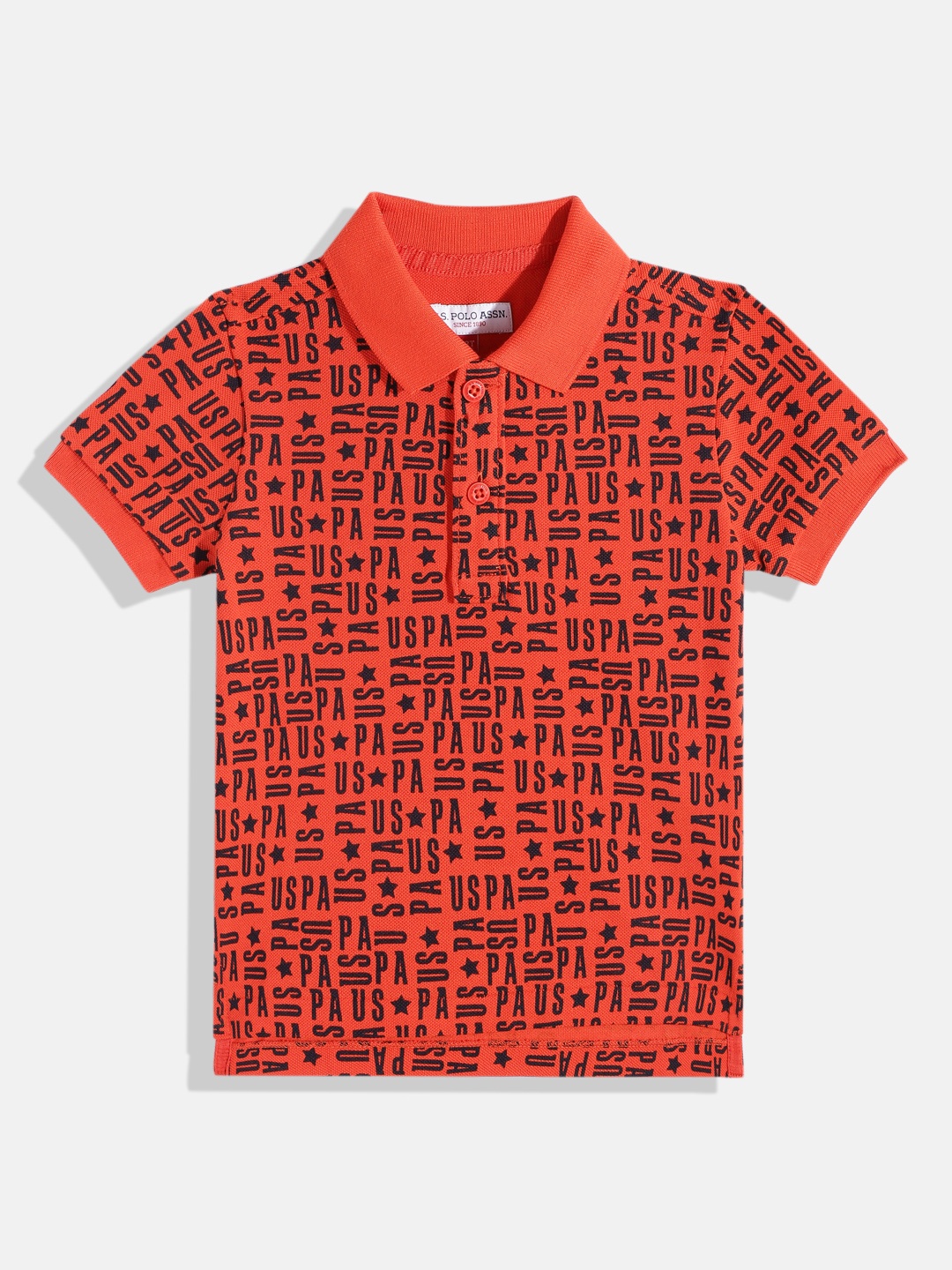 

U.S. Polo Assn. Kids Boys Brand Logo Printed Polo Collar Pure Cotton T-shirt, Orange