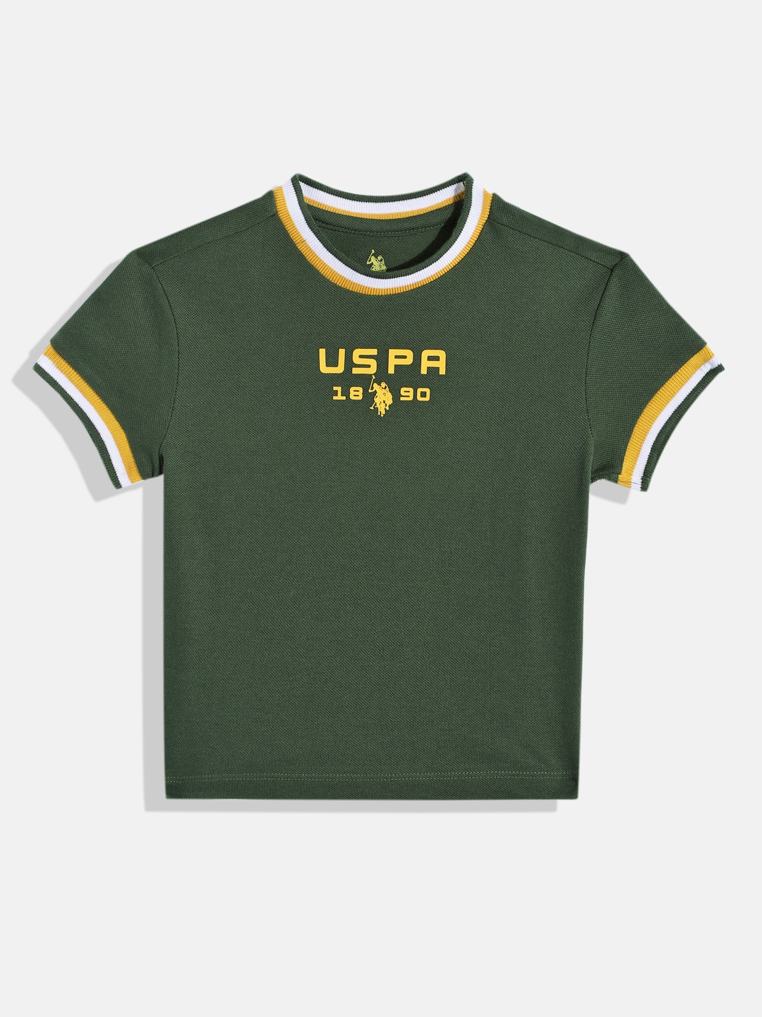 

U.S. Polo Assn. Kids Boys Brand Logo Printed Pure Cotton T-shirt, Green