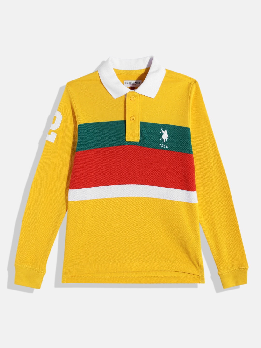 

U.S. Polo Assn. Kids Boys Striped Polo Collar Pure Cotton T-shirt, Yellow