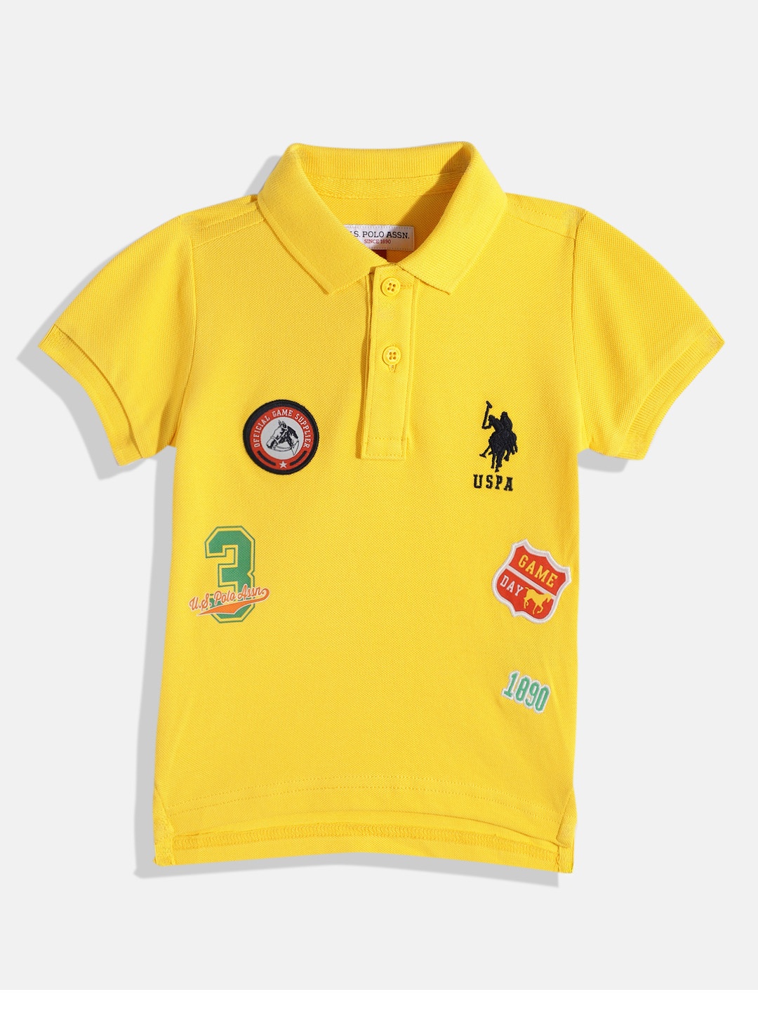 

U.S. Polo Assn. Kids Boys Varsity Printed Polo Collar Pure Cotton T-shirt, Yellow