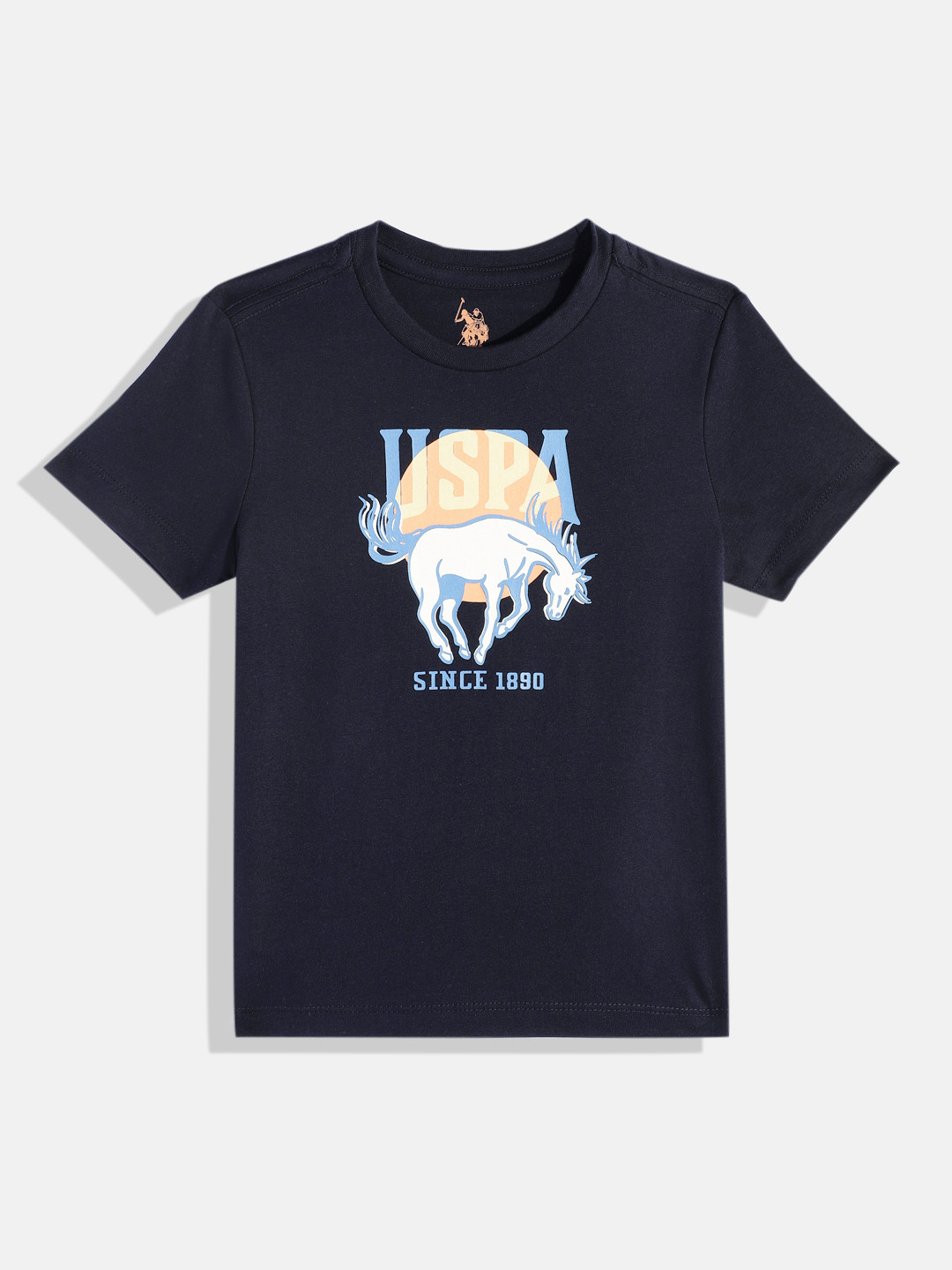 

U.S. Polo Assn. Kids Boys Typography Printed Pure Cotton T-shirt, Navy blue