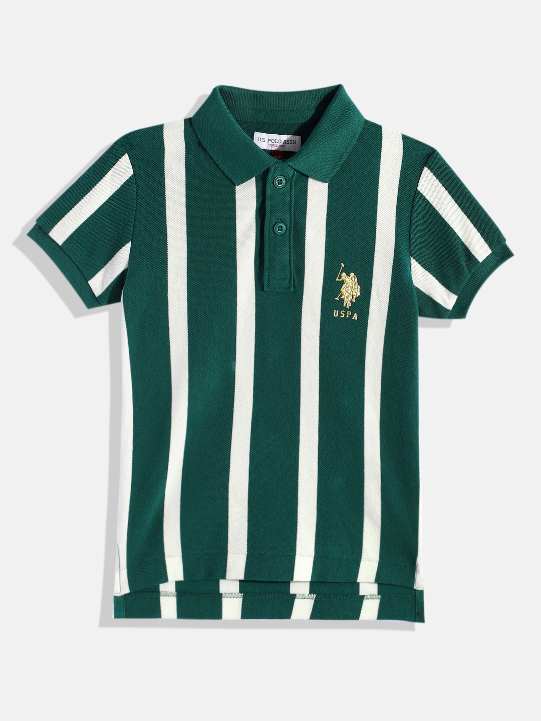 

U.S. Polo Assn. Kids Striped Polo Collar Pure Cotton T-shirt, Green