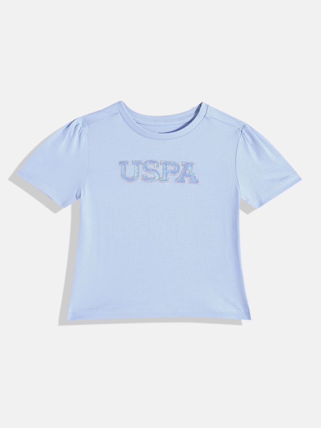 

U.S. Polo Assn. Kids Sequinned Brand Logo Pure Cotton T-shirt, Blue