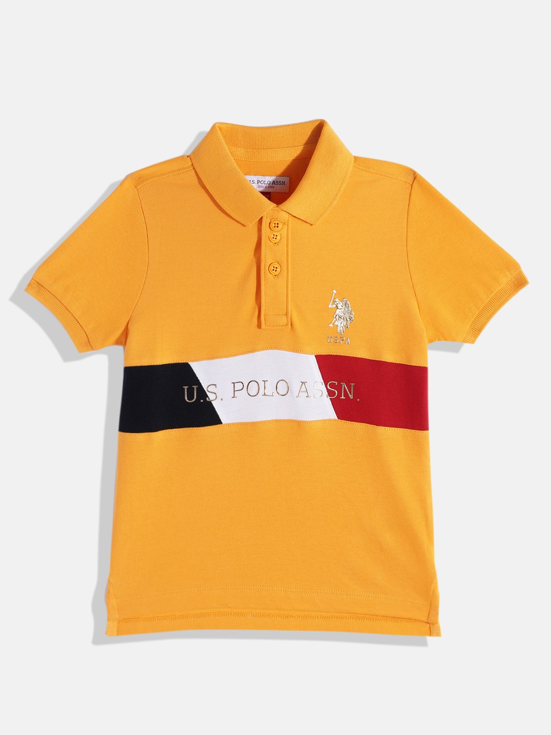 

U.S. Polo Assn. Kids Boys Pique Brand Logo Polo Pure Cotton Applique T-shirt, Orange