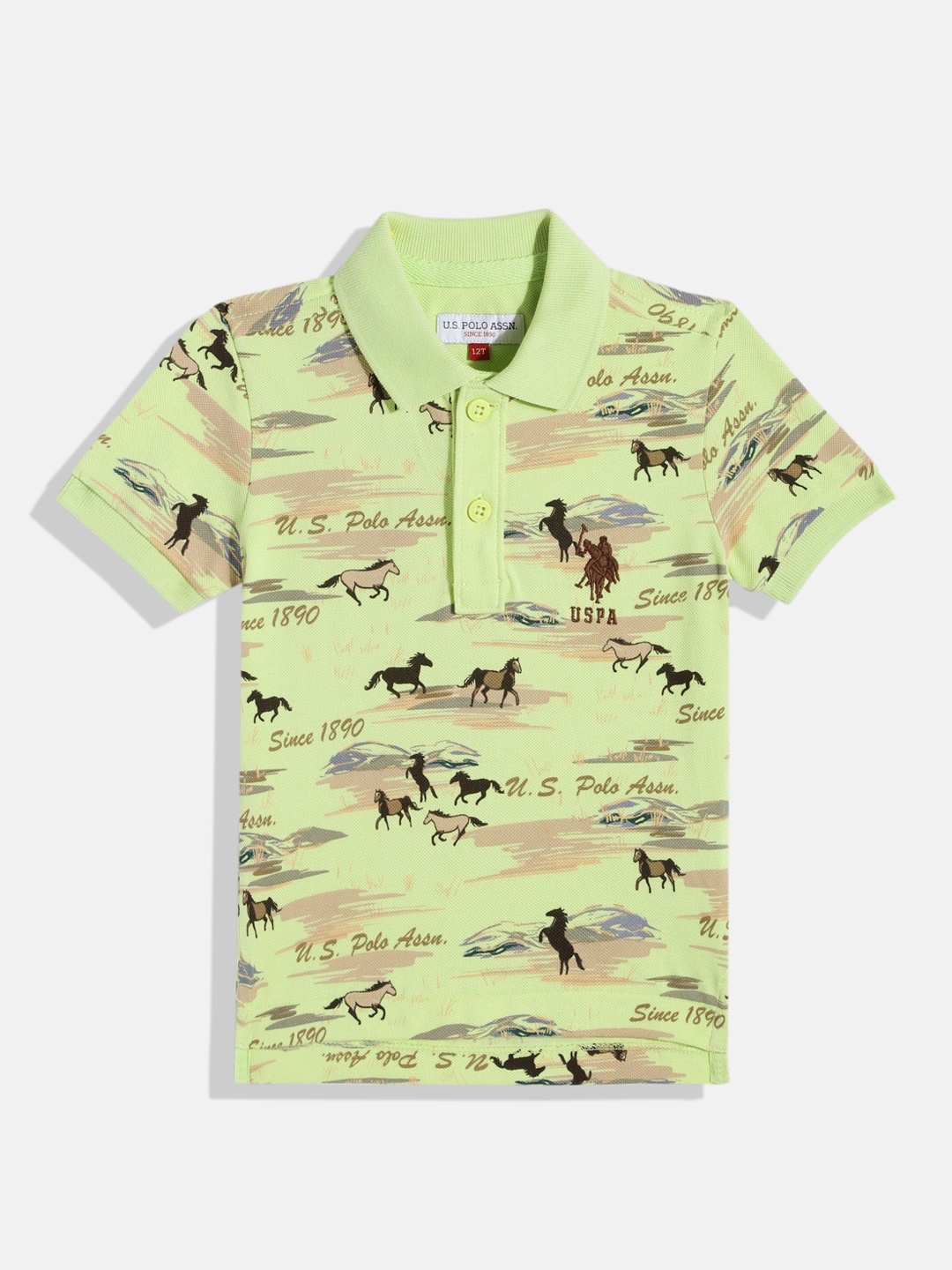 

U.S. Polo Assn. Kids Boys Printed Polo Collar Pure Cotton T-shirt, Green