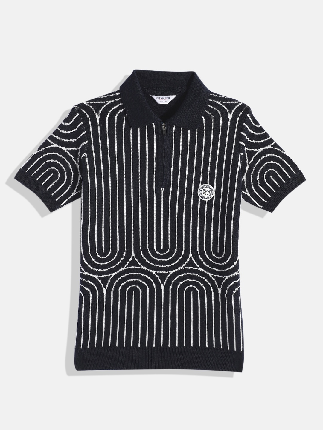 

U.S. Polo Assn. Kids Boys Geometric Striped Polo Pure Cotton T-shirt, Navy blue
