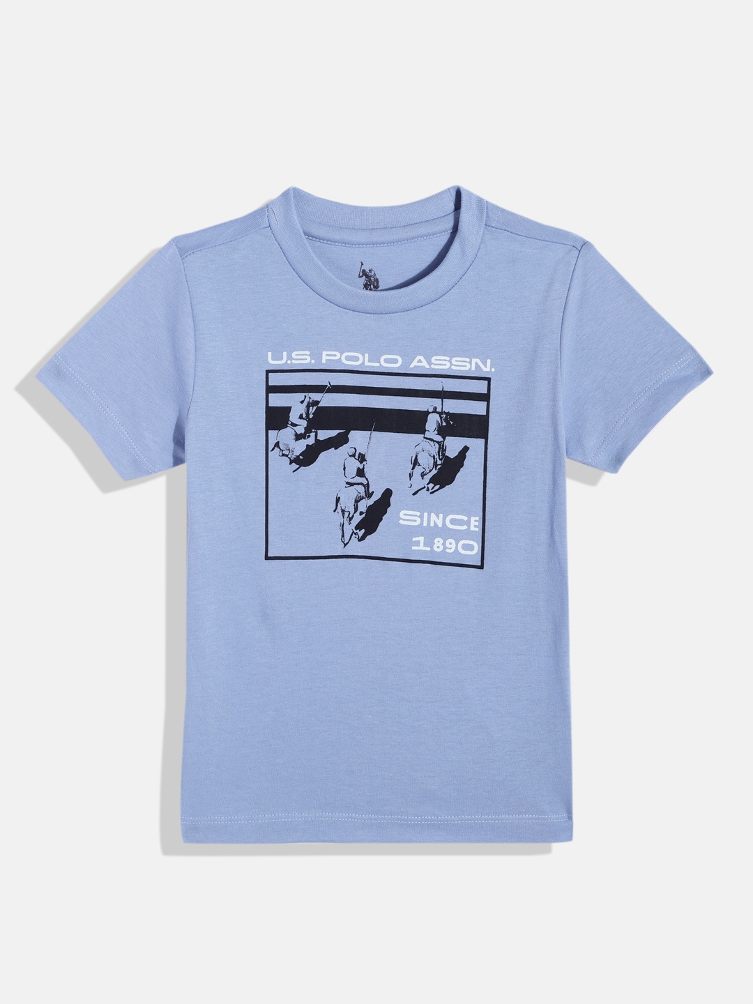

U.S. Polo Assn. Kids Boys Brand Logo Printed Pure Cotton T-shirt, Blue