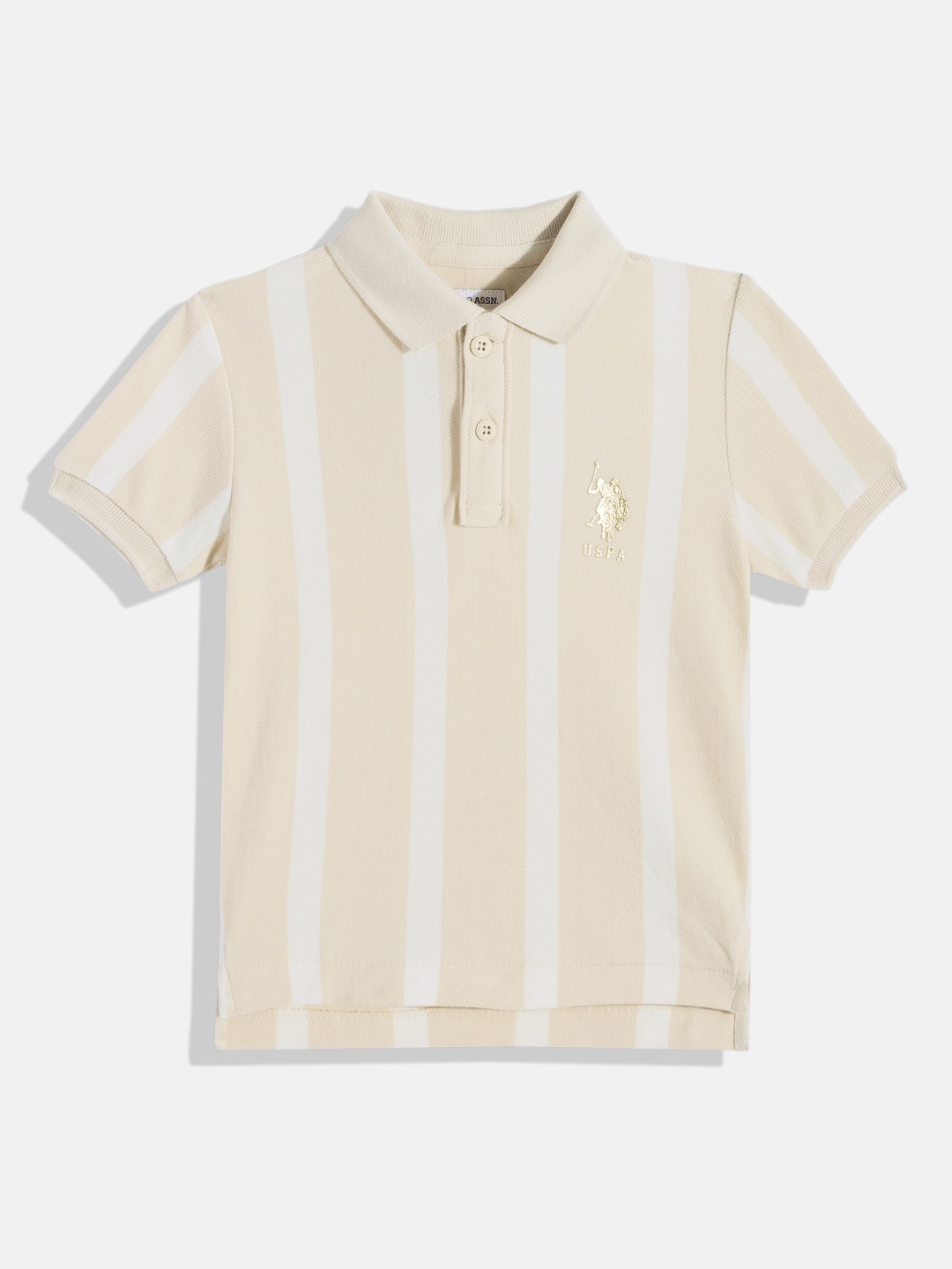 

U.S. Polo Assn. Kids Boys Striped Polo Collar Pure Cotton T-shirt, Beige