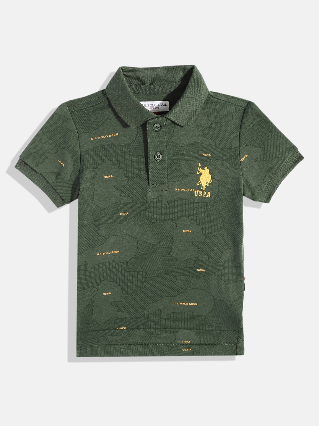 

U.S. Polo Assn. Kids Boys Brand Logo Printed Polo Collar Pure Cotton T-shirt, Green