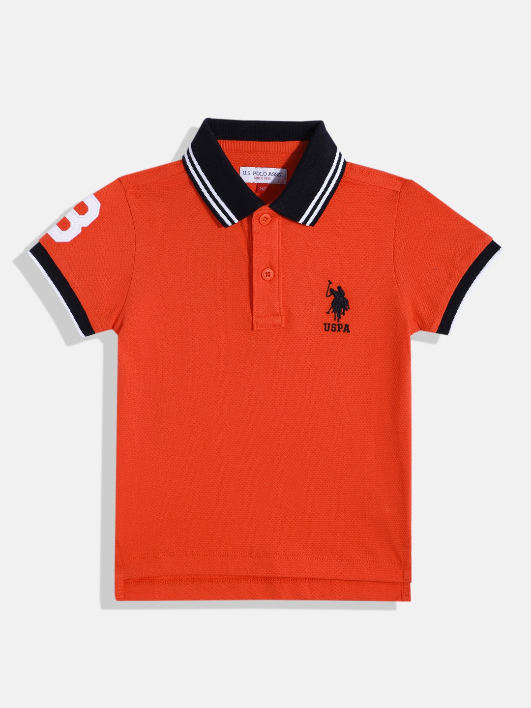 

U.S. Polo Assn. Kids Boys Self-Design Polo Collar Pure Cotton T-shirt, Orange