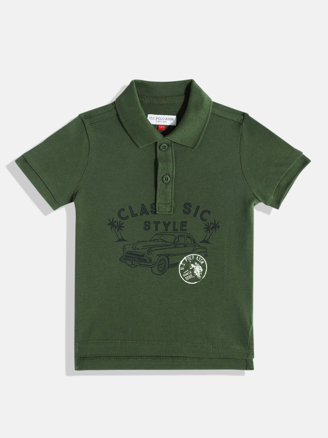 

U.S. Polo Assn. Kids Boys Printed Polo Pure Cotton T-shirt, Green