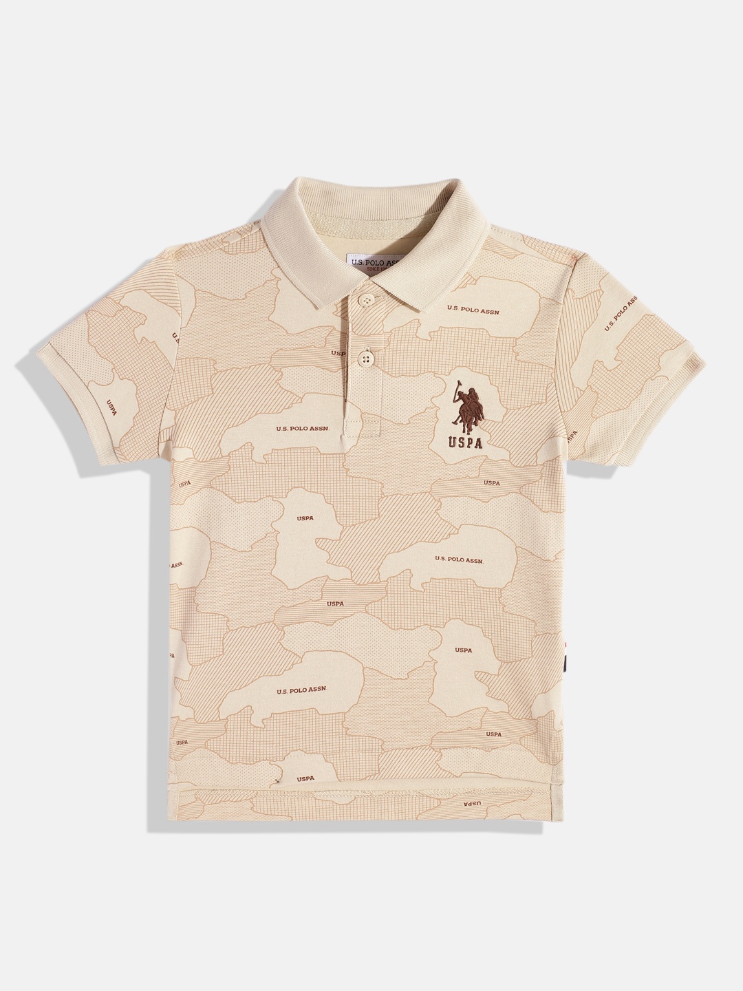 

U.S. Polo Assn. Kids Boys Printed Polo Pure Cotton T-shirt, Beige