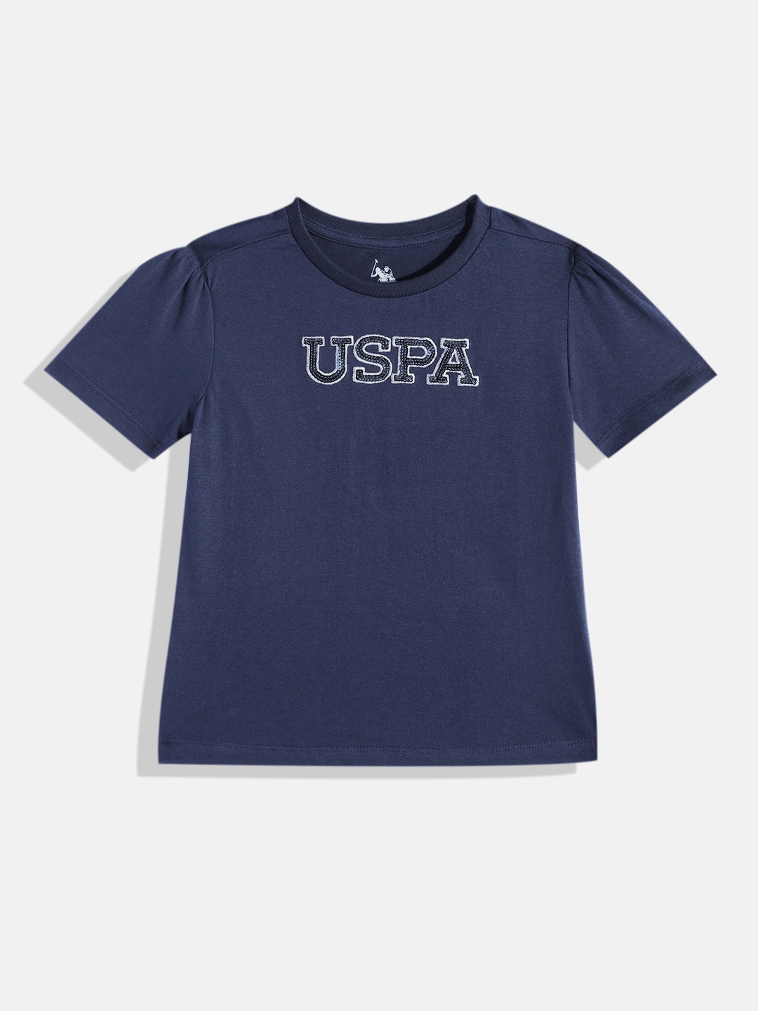 

U.S. Polo Assn. Kids Sequinned Brand Logo Pure Cotton T-shirt, Navy blue