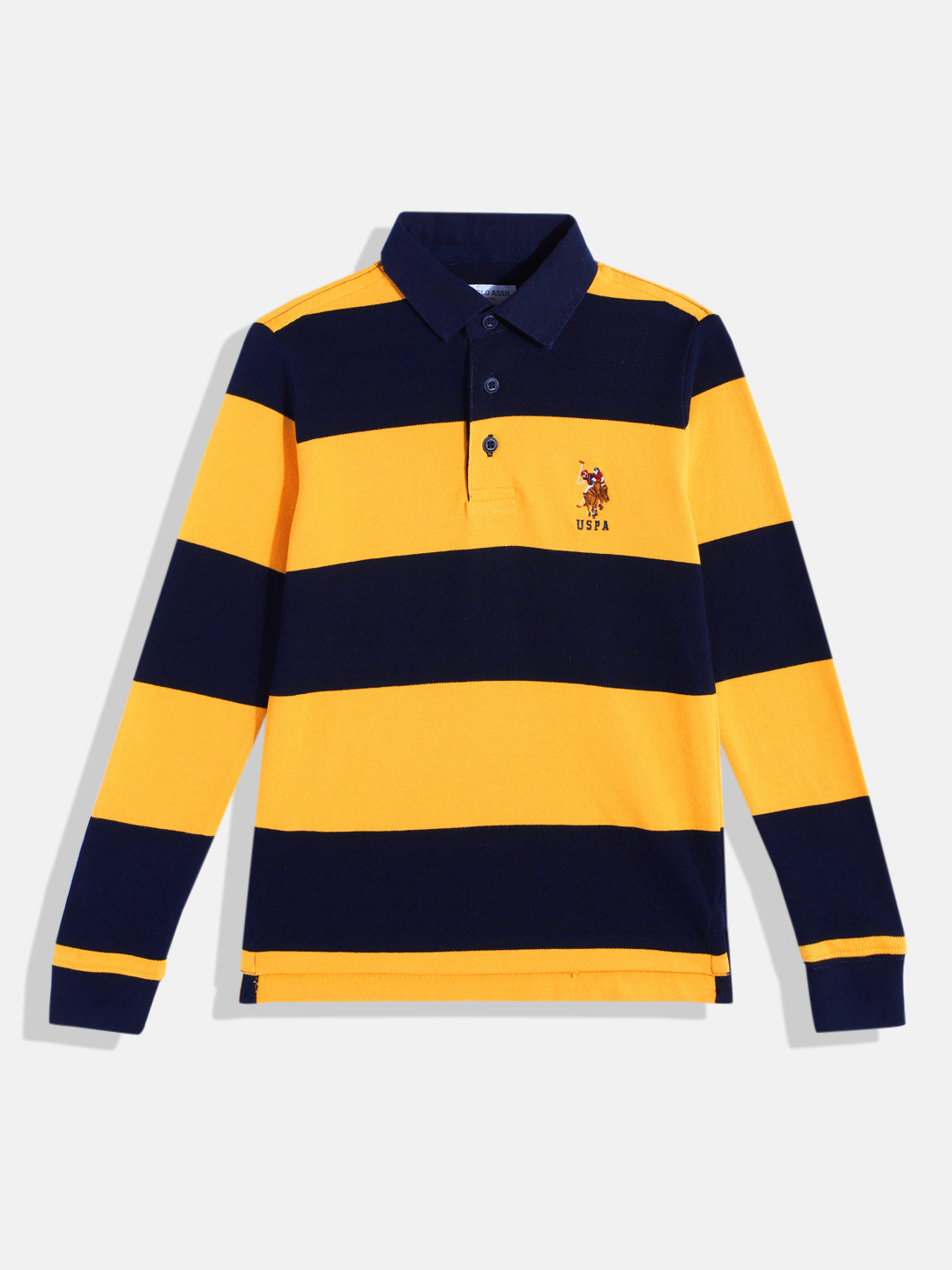 

U.S. Polo Assn. Kids Boys Striped Polo Collar Pure Cotton T-shirt, Orange
