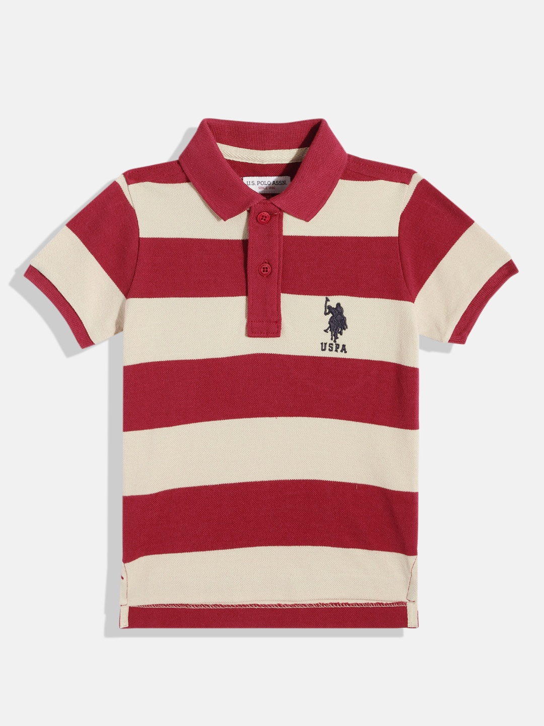 

U.S. Polo Assn. Kids Boys Striped Polo Collar Pure Cotton T-shirt, Maroon