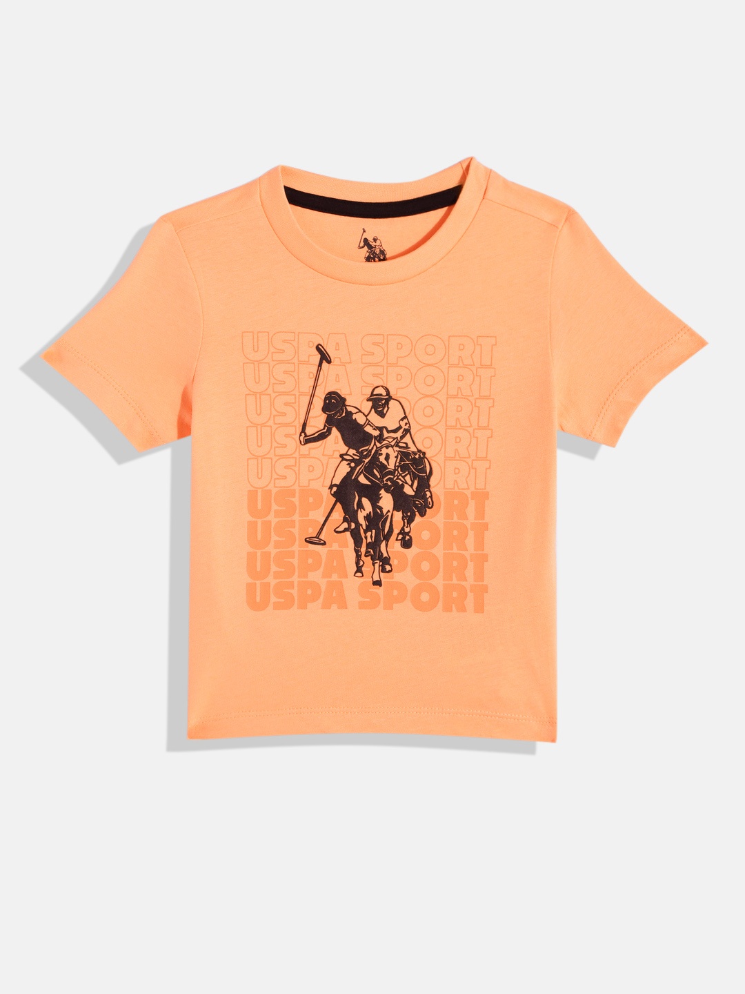 

U.S. Polo Assn. Kids Boys Brand Logo Printed Pure Cotton T-shirt, Peach