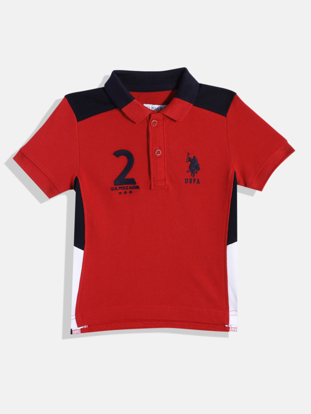

U.S. Polo Assn. Kids Boys Colourblocked Embroidered Polo Collar Pure Cotton T-shirt, Red