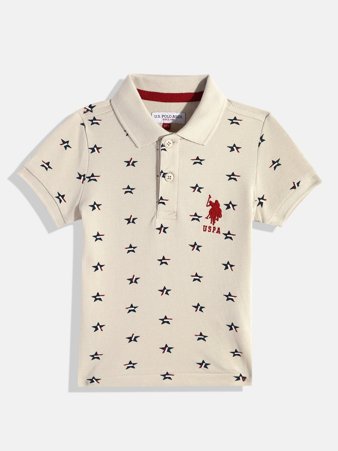 

U.S. Polo Assn. Kids Printed Polo Collar Pure Cotton T-shirt, Beige