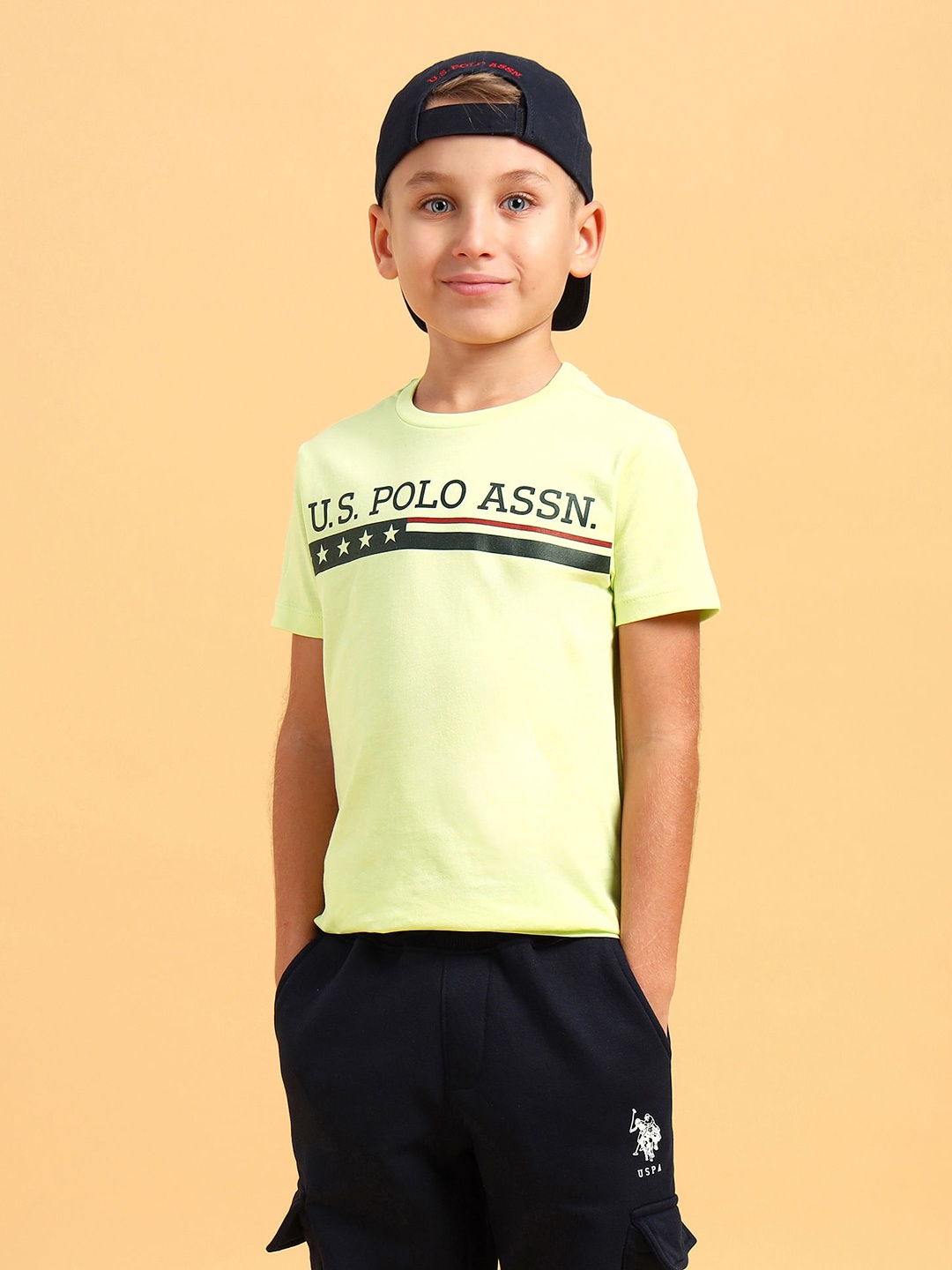 

U.S. Polo Assn. Kids Boys Brand Logo Printed Pure Cotton T-shirt, Green