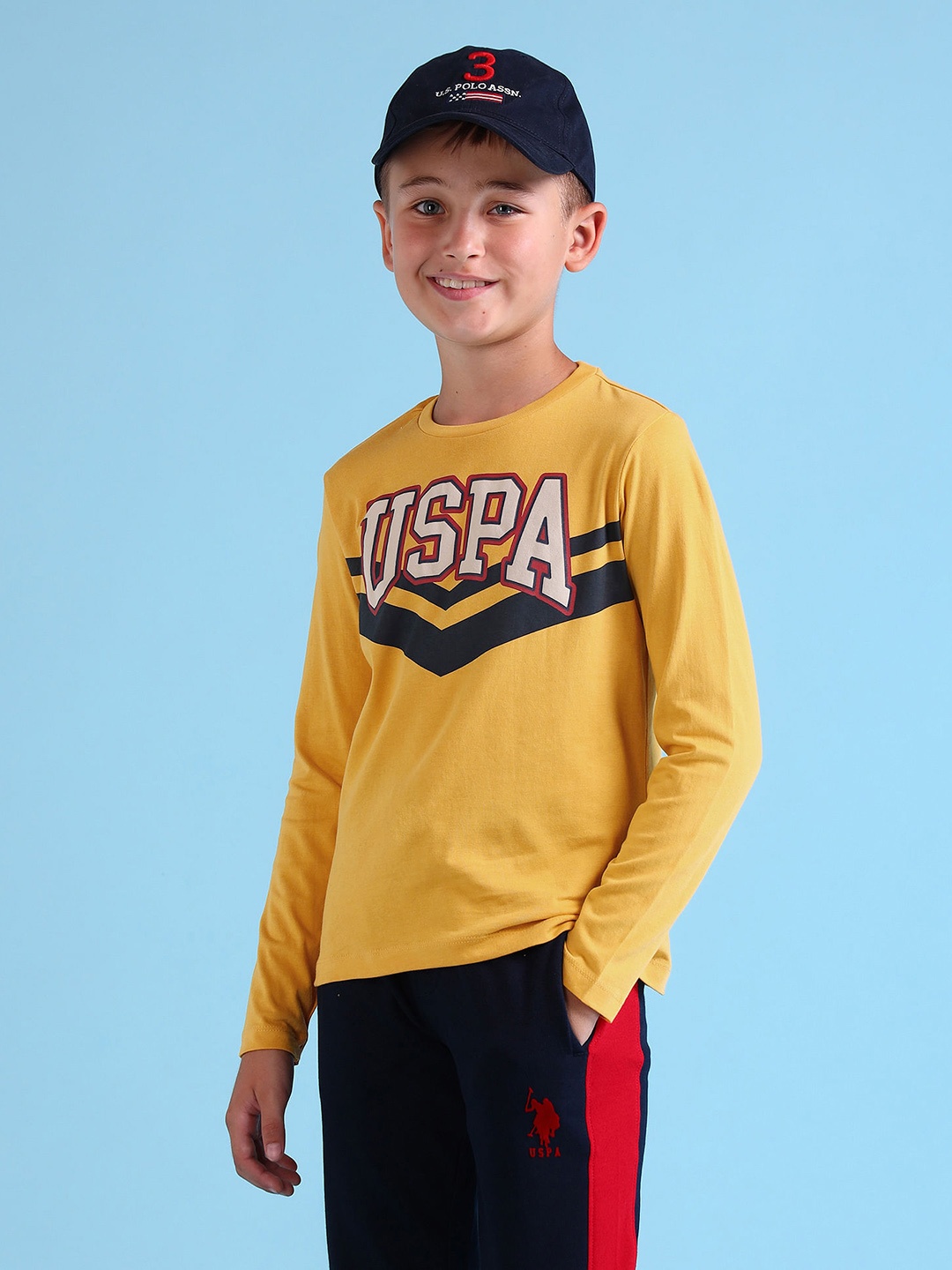 

U.S. Polo Assn. Kids Boys Brand Logo Printed Pure Cotton T-shirt, Yellow