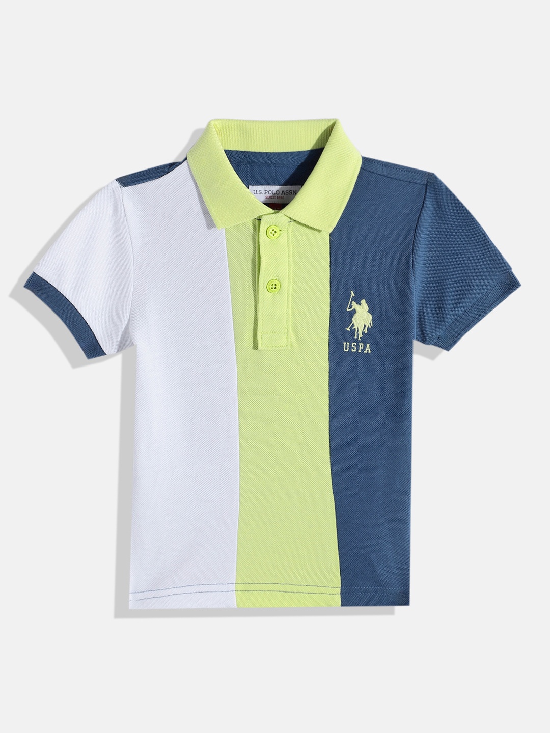 

U.S. Polo Assn. Kids Boys Colourblocked Polo Collar Pure Cotton T-shirt, Green