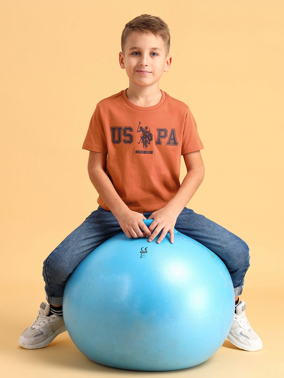 

U.S. Polo Assn. Kids Boys Brand Logo Printed Pure Cotton T-shirt, Rust