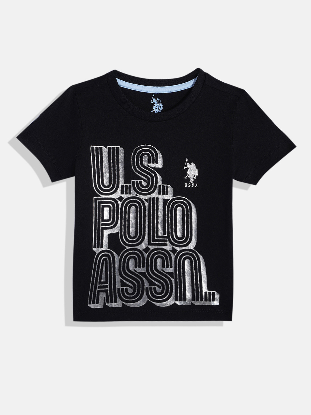 

U.S. Polo Assn. Kids Boys Brand Logo Printed Pure Cotton T-shirt, Black
