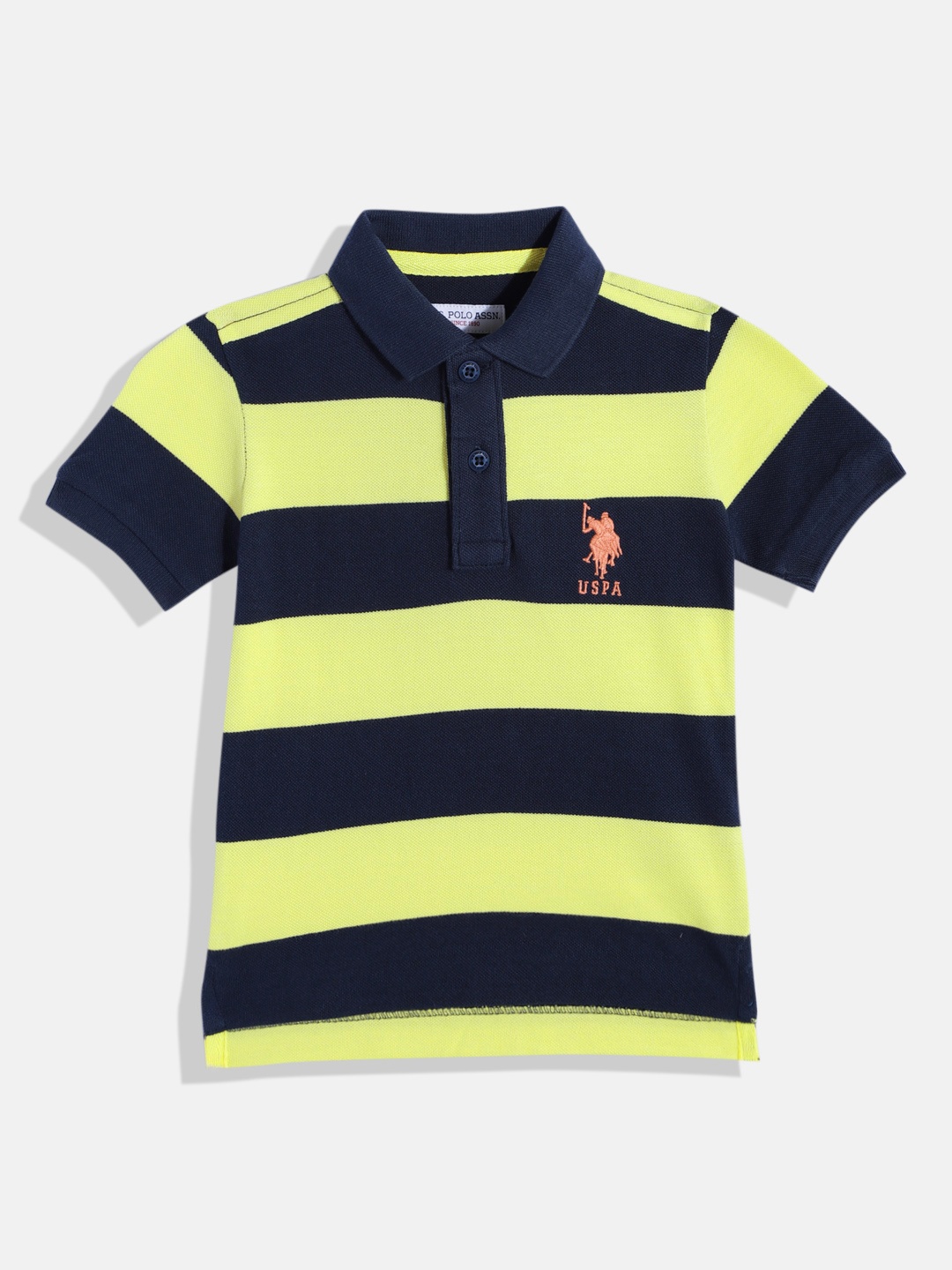 

U.S. Polo Assn. Kids Boys Striped Polo Collar Pure Cotton T-shirt, Lime green