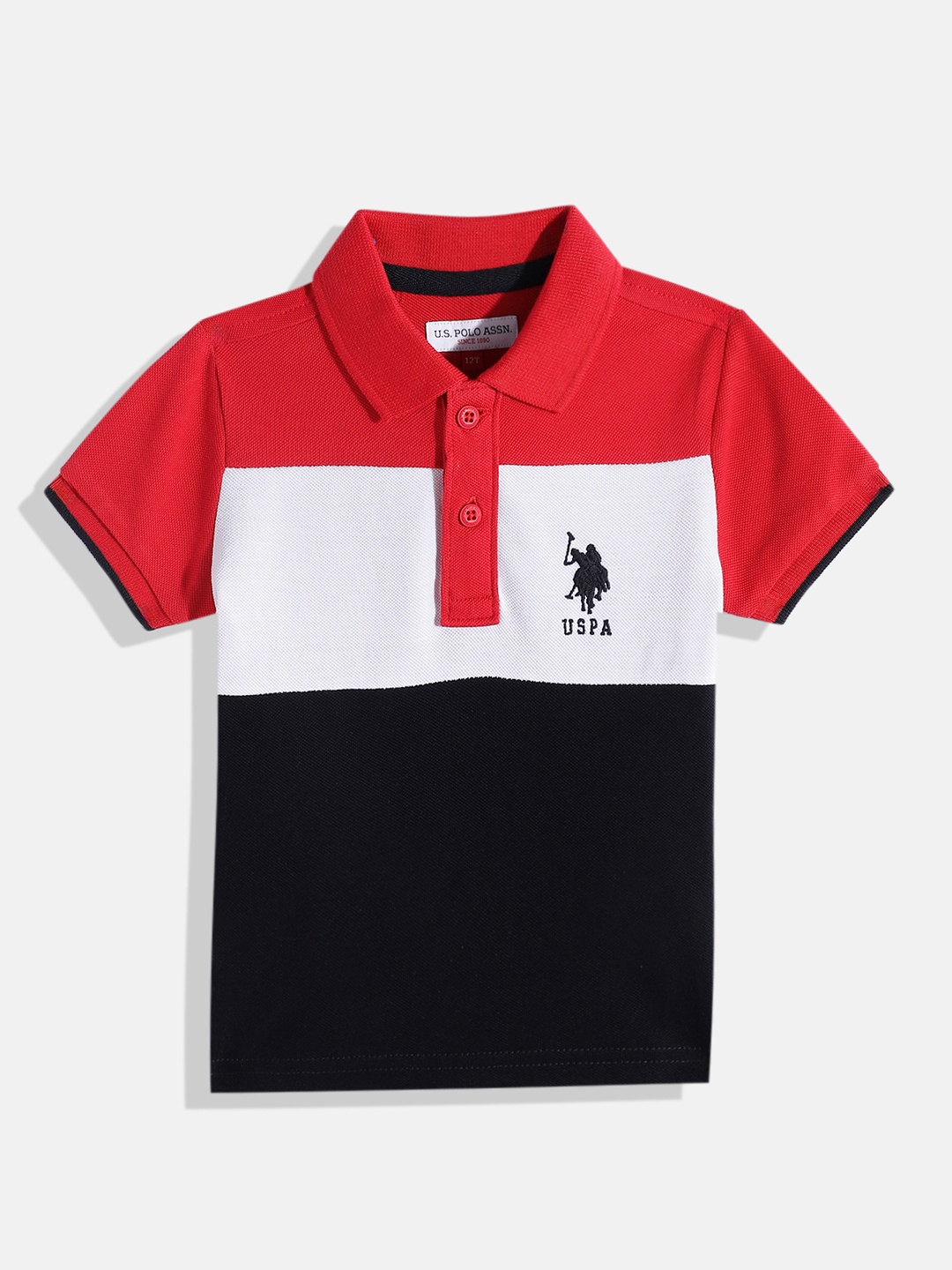 

U.S. Polo Assn. Kids Boys Colourblocked Polo Collar Pure Cotton T-shirt, Red