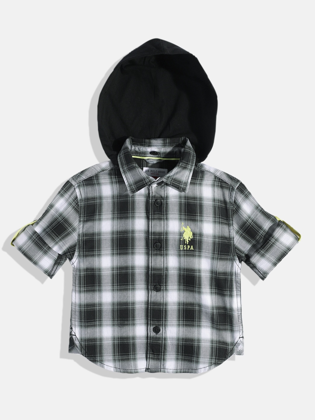 

U.S. Polo Assn. Kids Boys Tartan Checked Pure Cotton Casual Shirt, Black